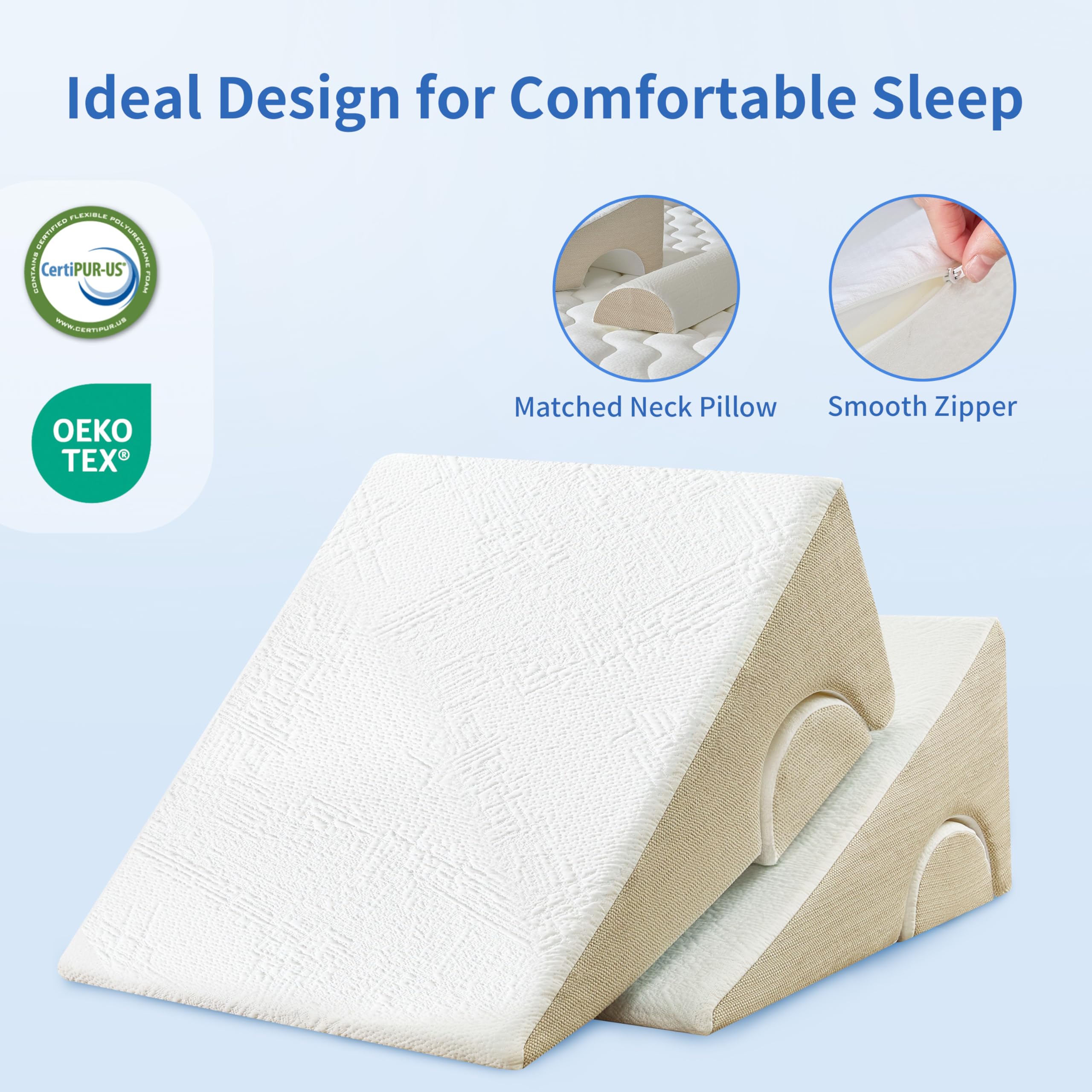Warmkisshome SmartCool Wedge Pillow - CertiPUR-US & OEKO-TEX Certified for Reading, GERD & Leg Elevation