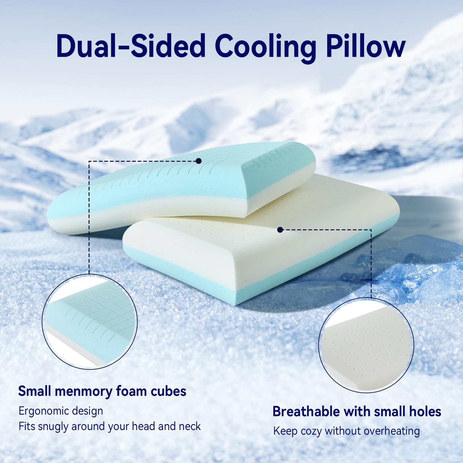 Bedtter DualCool Memory Foam Pillow - Two-Sided Cooling for Back & Side Sleepers, Pressure Relief