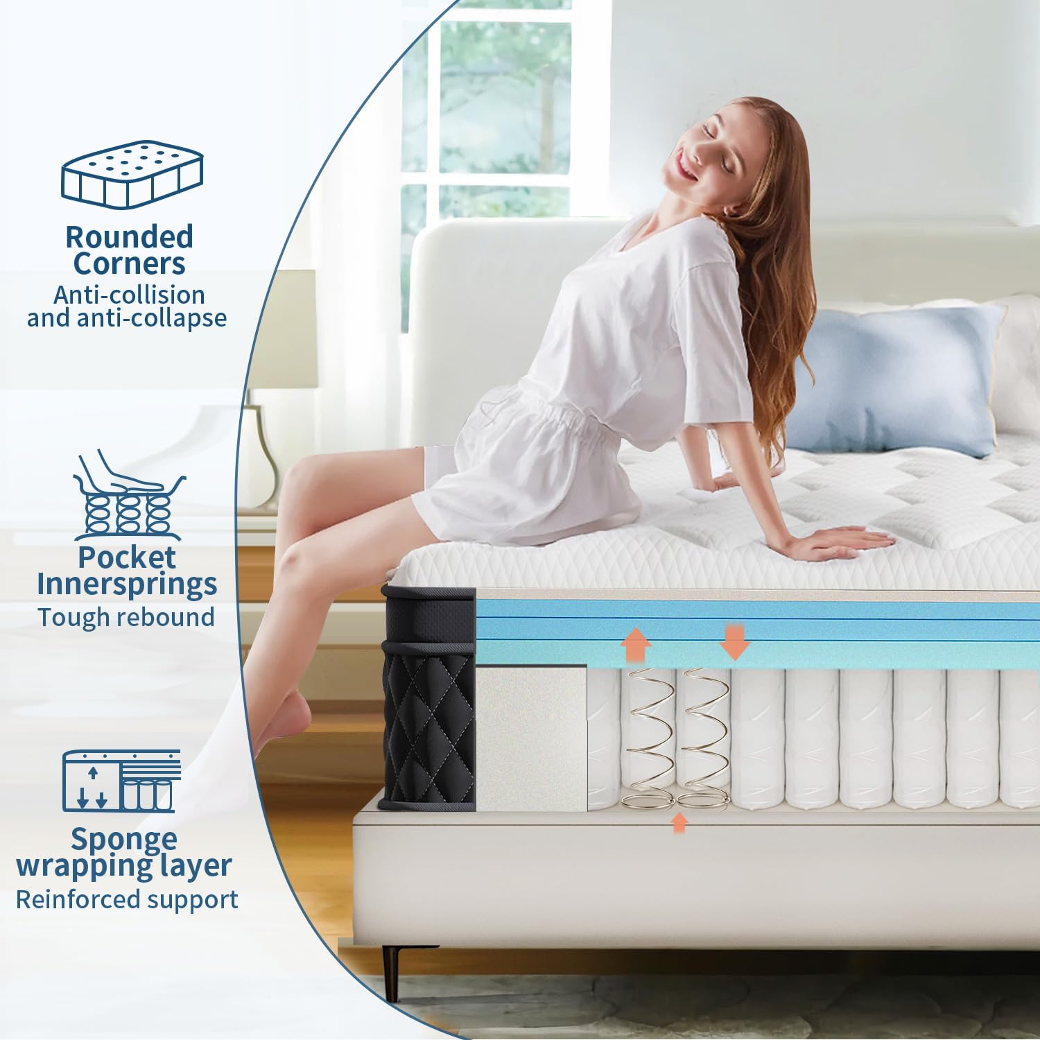 Warmkisshome Hybrid Mattress - Cooling Gel Memory Foam, Pocket Coils, Edge Support & CertiPUR-US Certified