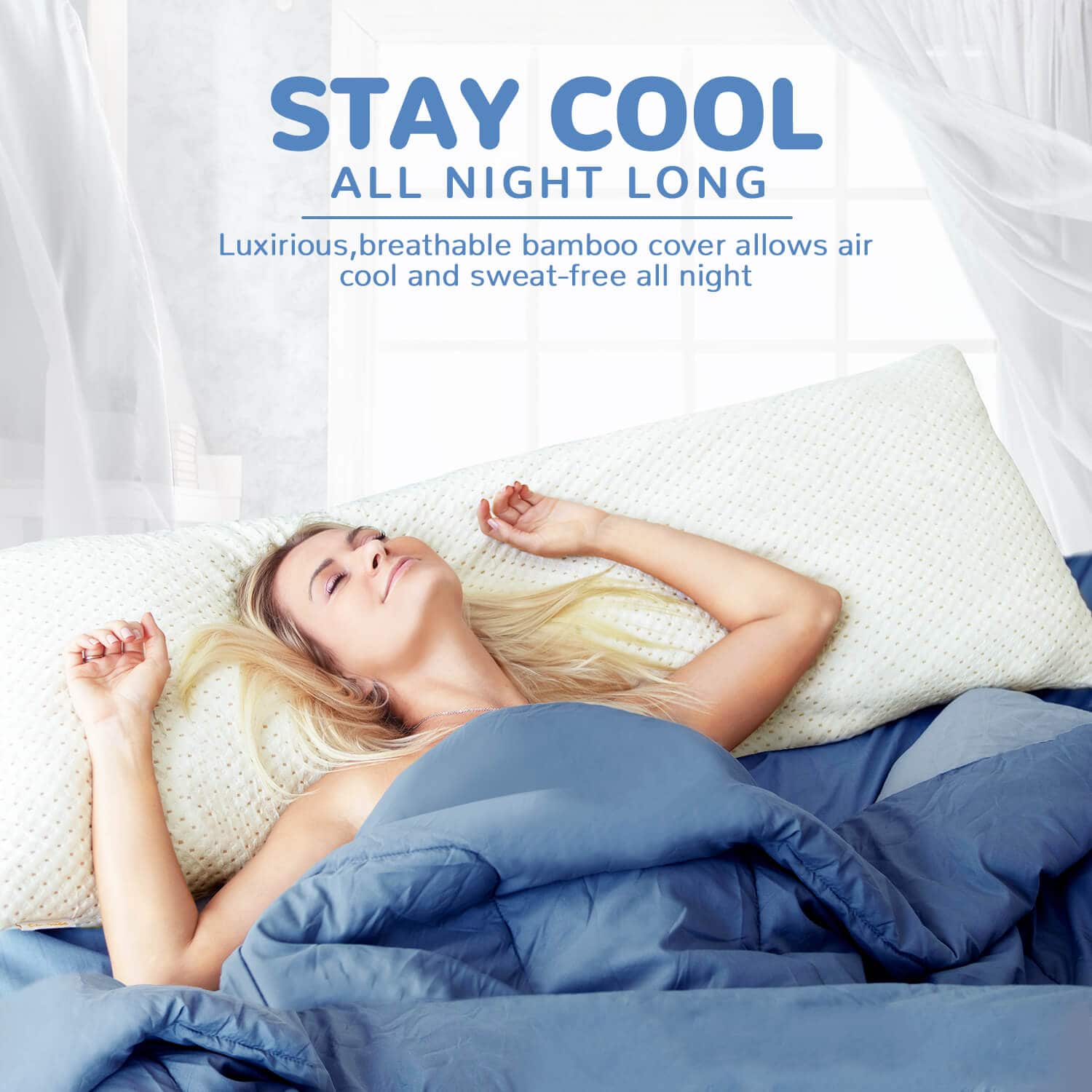 Full Body Pillow for Adults - Shredded Memory Foam & Zippered Cooling Bamboo Cover - Long Pillow for Sleeping - Bed Pillows for Side Sleeper