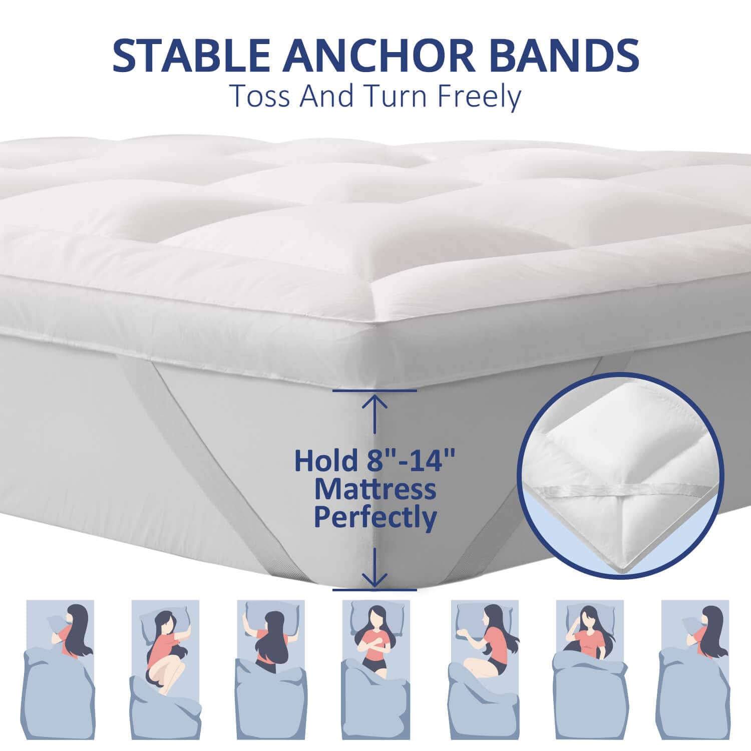 Extra Thick Cooling Mattress Topper, 1300 GSM Overfilled Pillow Top with Baffle Box Design, Hand Made 400TC Organic Cotton Pad Cover, Plush &amp; Support Snow Down Alternative, Hotel Quality