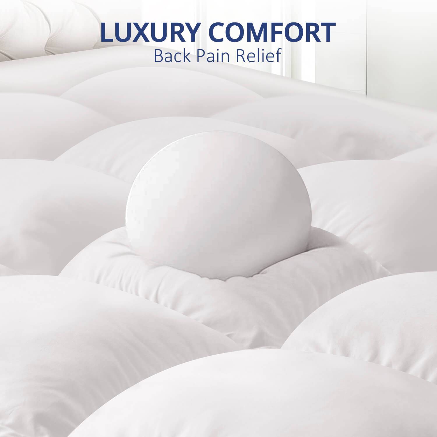 Extra Thick Cooling Mattress Topper, 1300 GSM Overfilled Pillow Top with Baffle Box Design, Hand Made 400TC Organic Cotton Pad Cover, Plush & Support Snow Down Alternative, Hotel Quality