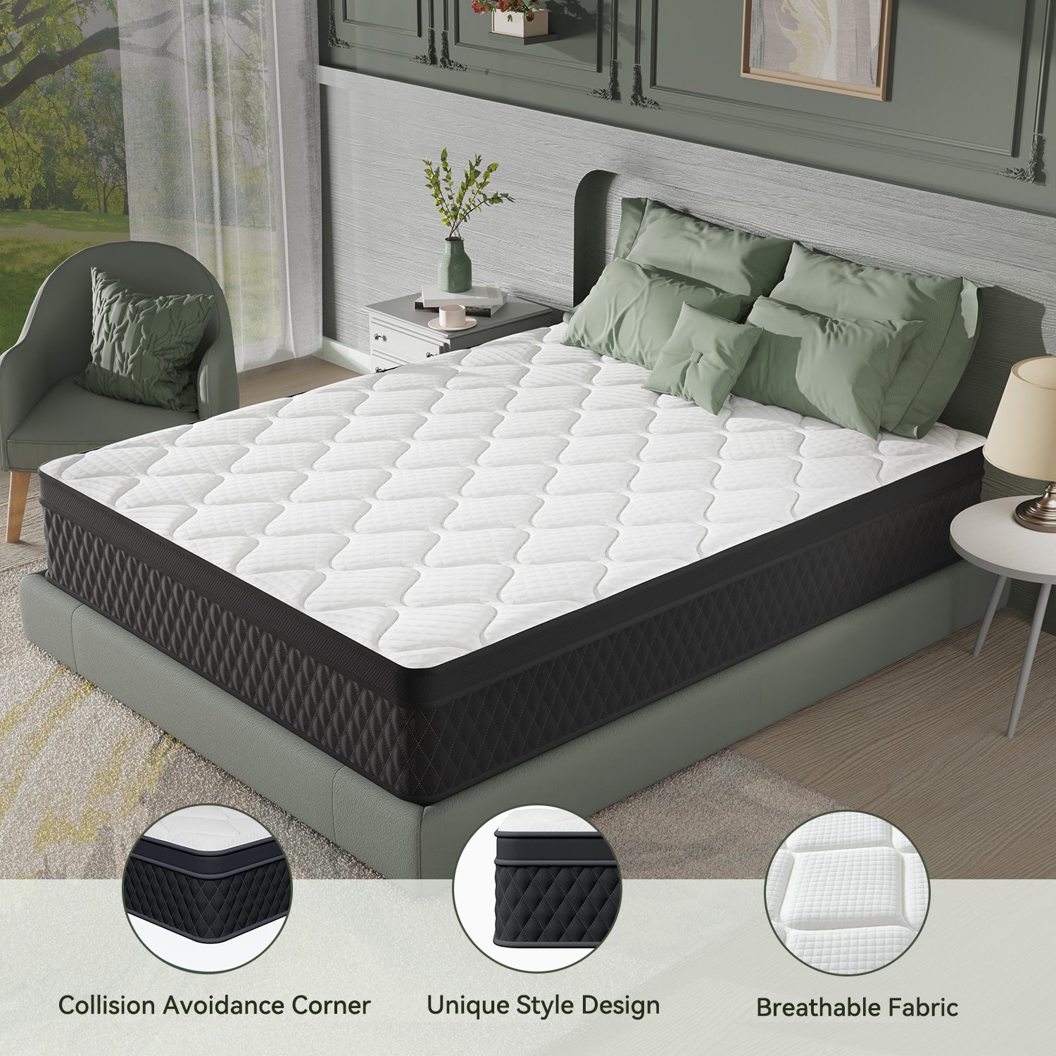 ELEMUSE Charcoal-Infused Memory Foam Mattress - Fiberglass-Free, Cooling Gel &amp; Strong Edge Support