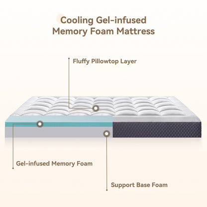 ELEMUSE Medium Firm Memory Foam Mattress - Cooling Gel, CertiPUR-US Certified, Bed-in-a-Box