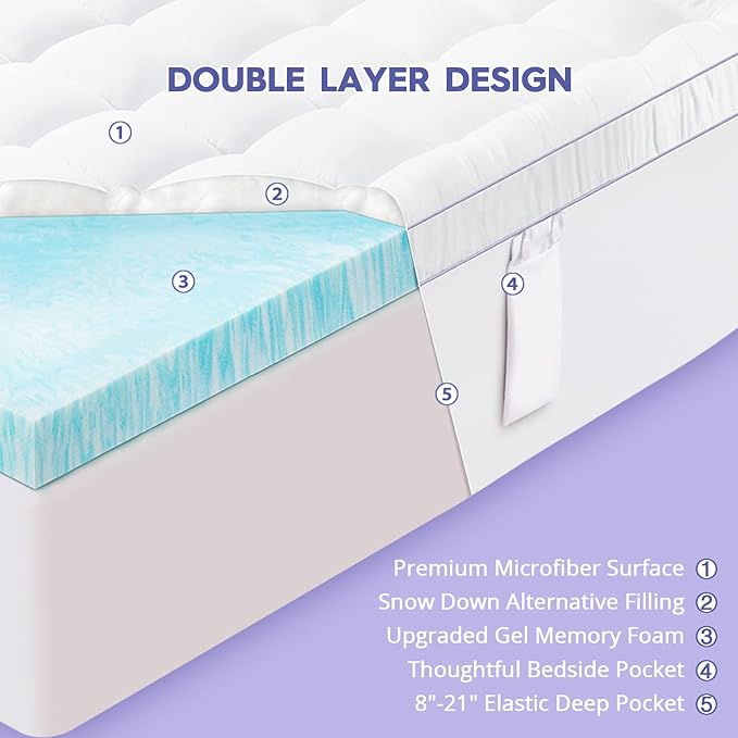 ABENE 3 Inch Dual Layer Memory Foam Mattress Topper