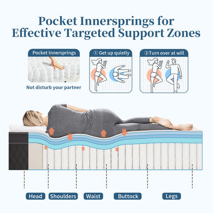Warmkisshome Hybrid Mattress - Cooling Gel Memory Foam, Pocket Coils, Edge Support &amp; CertiPUR-US Certified