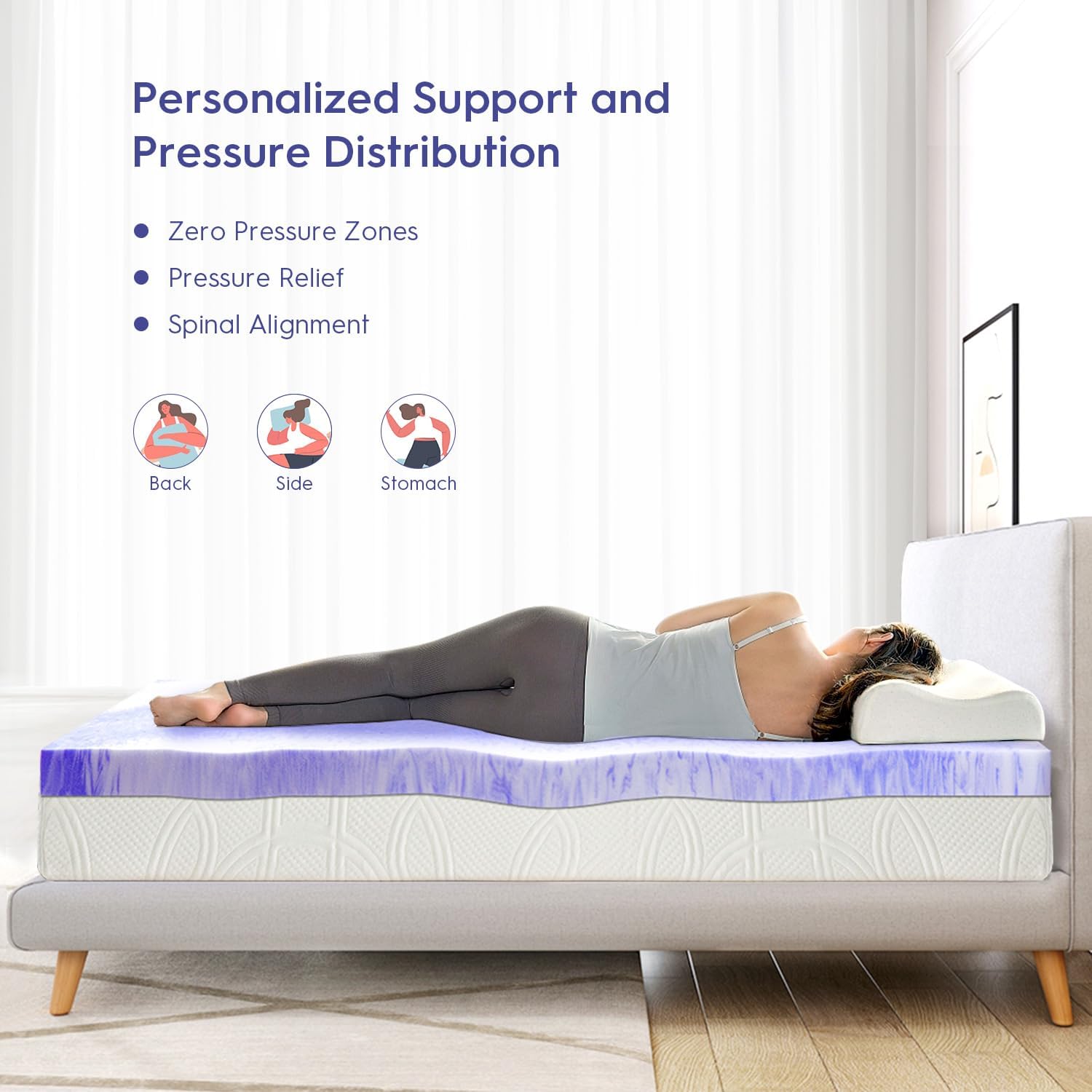 ELEMUSE Ventilated Memory Foam Topper - Cooling Gel Swirls, Pressure Relief &amp; CertiPUR-US