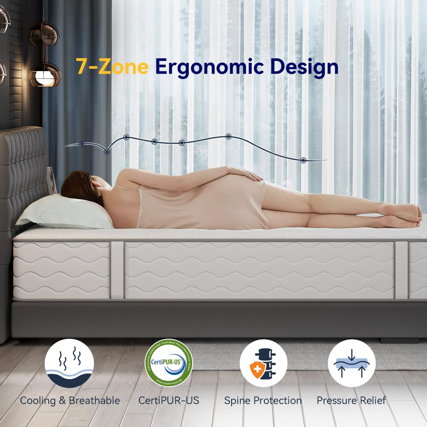 Bedtter Hybrid Mattress - 16-Zone Memory Foam &amp; Pocketed Coils for Optimal Spinal Alignment, Motion Isolation, Edge Support &amp; CertiPUR-US