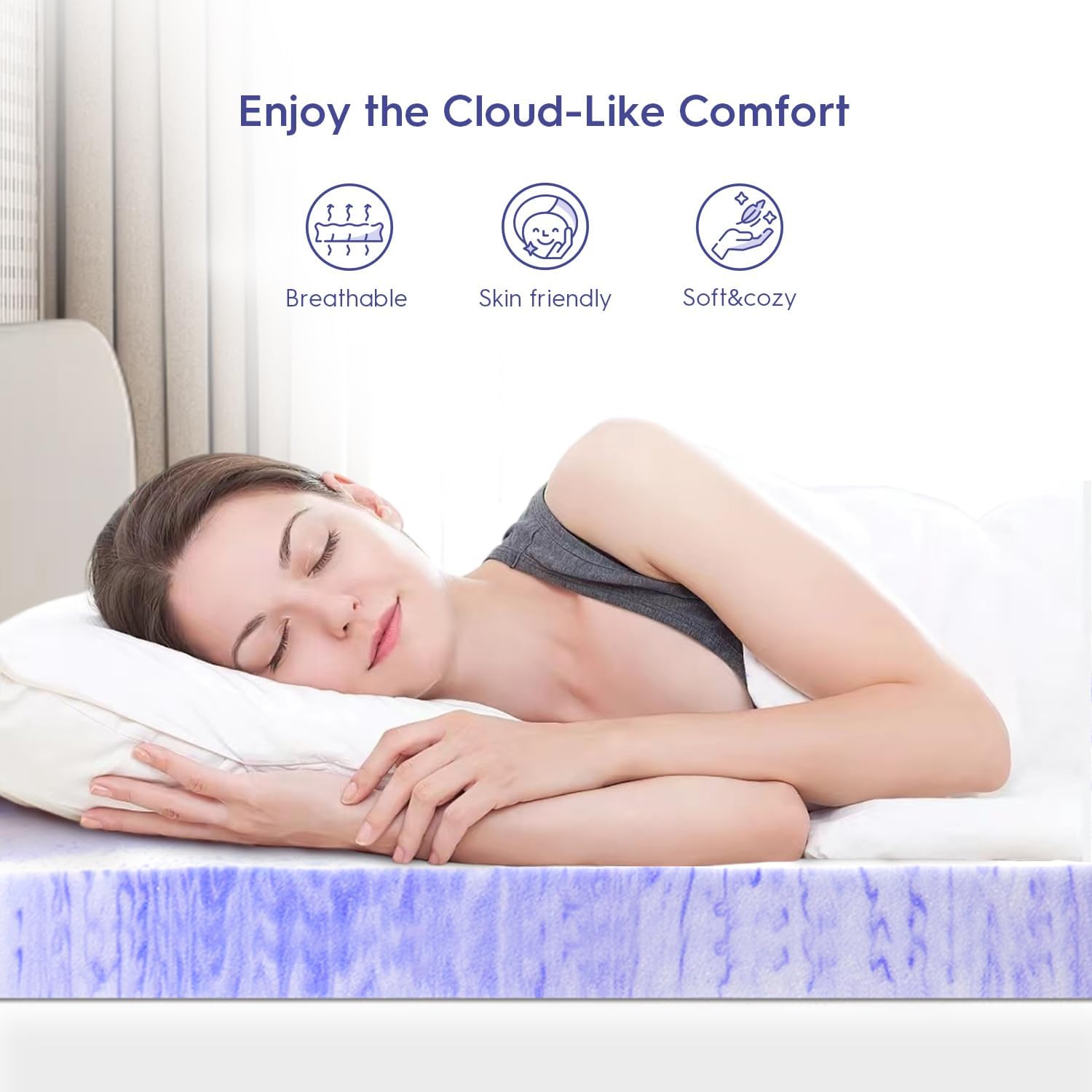 ELEMUSE Ventilated Memory Foam Topper - Cooling Gel Swirls, Pressure Relief &amp; CertiPUR-US