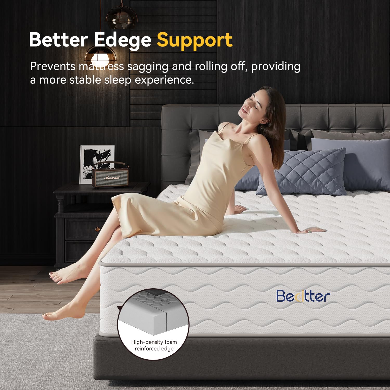 Bedtter Hybrid Mattress - 16-Zone Memory Foam &amp; Pocketed Coils for Optimal Spinal Alignment, Motion Isolation, Edge Support &amp; CertiPUR-US