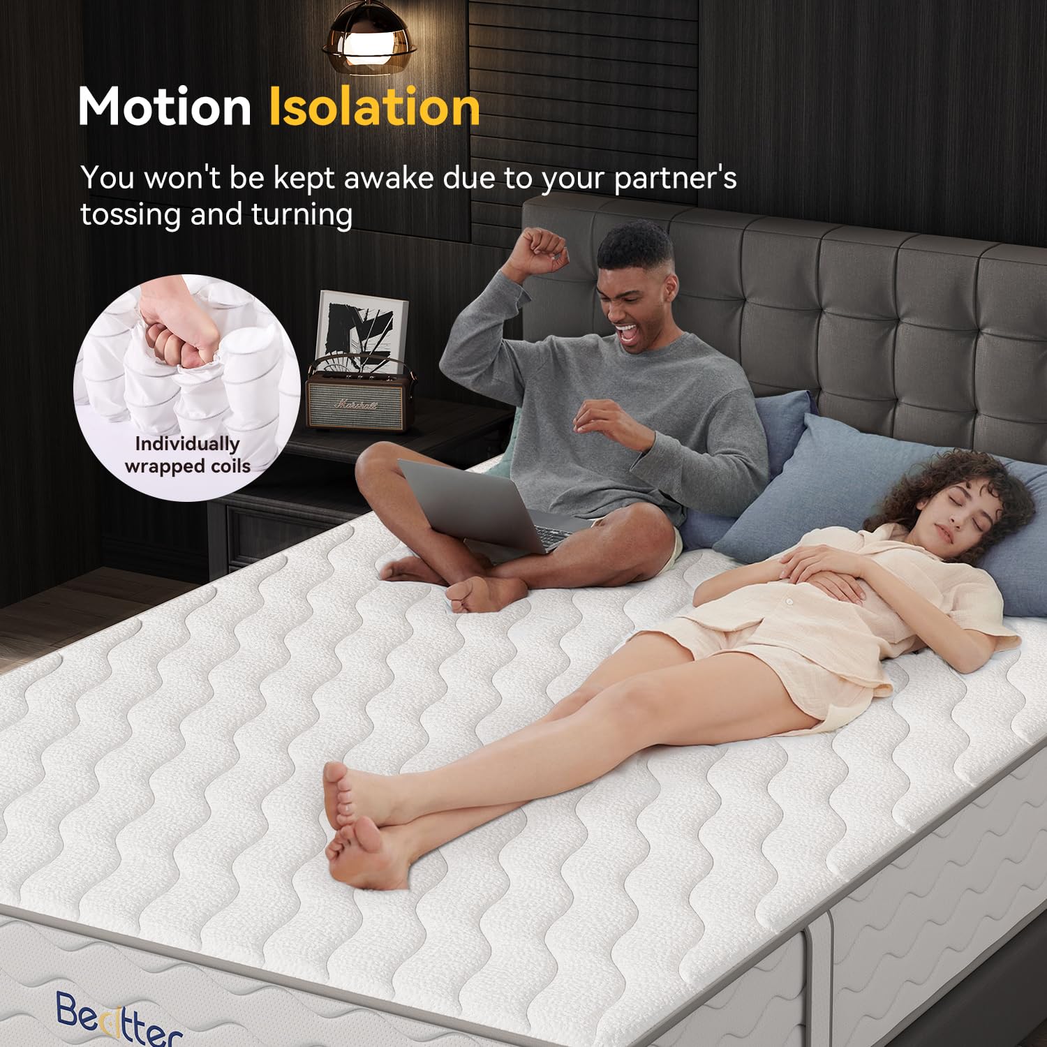 Bedtter Hybrid Mattress - 16-Zone Memory Foam &amp; Pocketed Coils for Optimal Spinal Alignment, Motion Isolation, Edge Support &amp; CertiPUR-US