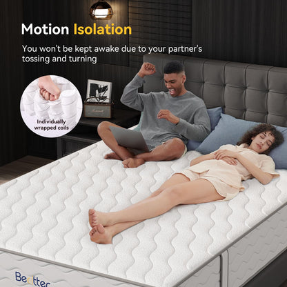Bedtter Hybrid Mattress - 16-Zone Memory Foam &amp; Pocketed Coils for Optimal Spinal Alignment, Motion Isolation, Edge Support &amp; CertiPUR-US