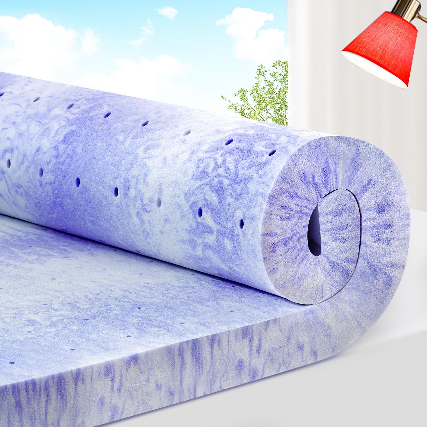 ELEMUSE Ventilated Memory Foam Topper - Cooling Gel Swirls, Pressure Relief &amp; CertiPUR-US