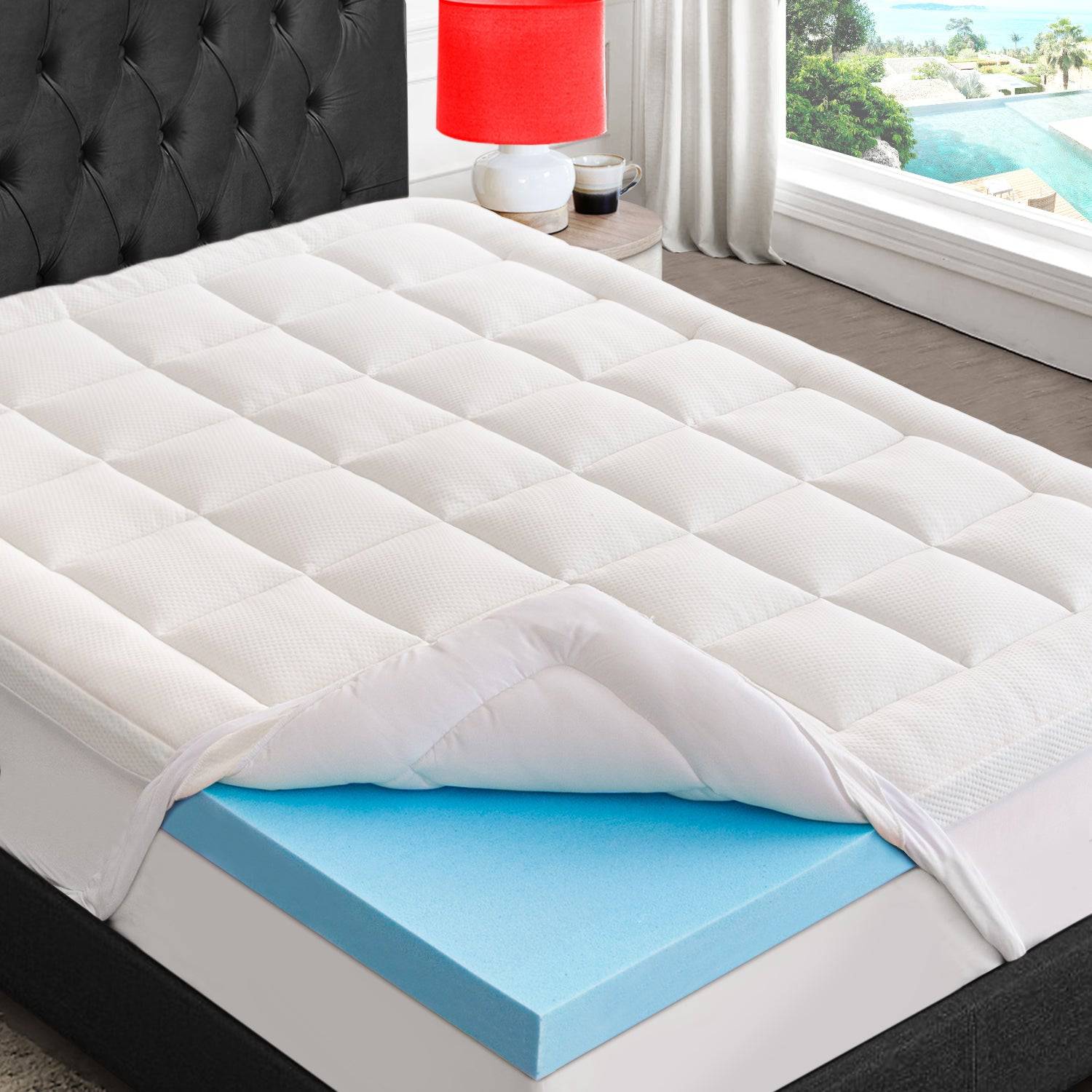 3 inch dual layer gel memory foam mattress topper plush cooling bamboo pillow top cover comfort support mattress pad with deep pocket back pain relief