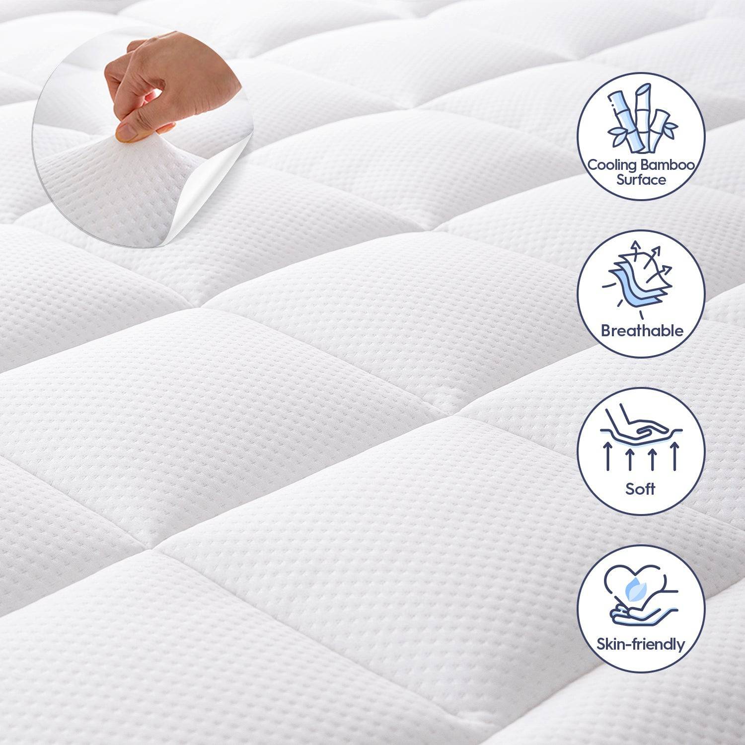 Full Deep Pocket Non Slip Cotton Mattress Topper Breathable and