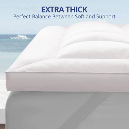 Extra Thick Cooling Mattress Topper, 1300 GSM Overfilled Pillow Top with Baffle Box Design, Hand Made 400TC Organic Cotton Pad Cover, Plush &amp; Support Snow Down Alternative, Hotel Quality